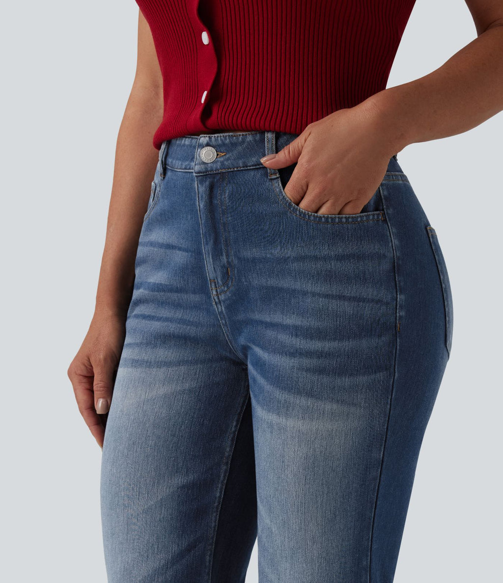 Jean évasé décontracté Halara Flex™ délavé taille mi-haute avec poches