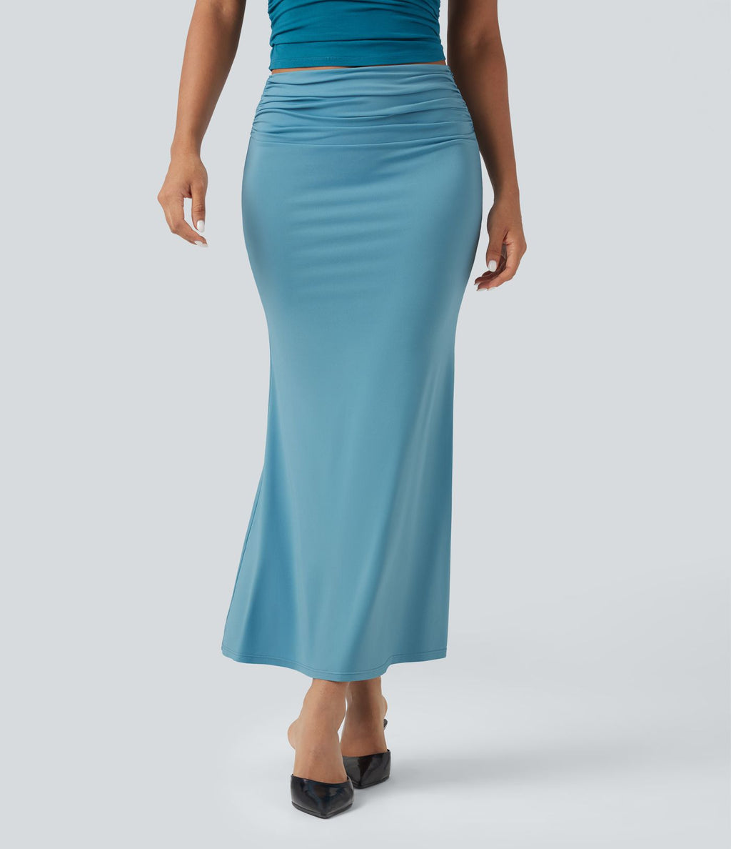 Jupe midi sirène froncée taille mi-haute