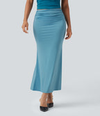 Jupe midi sirène froncée taille mi-haute
