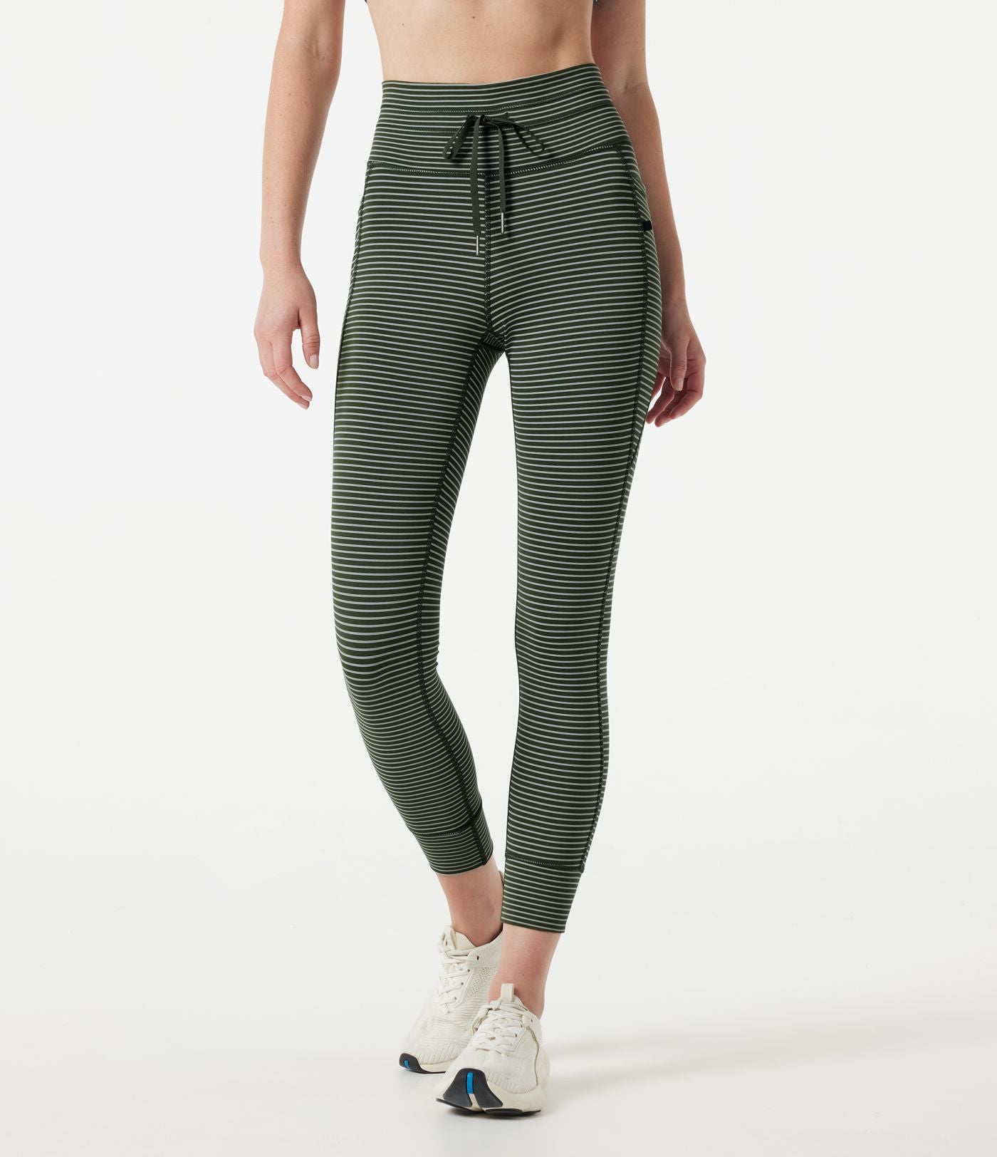 Legging de yoga rayé taille haute avec cordon de serrage et poches
