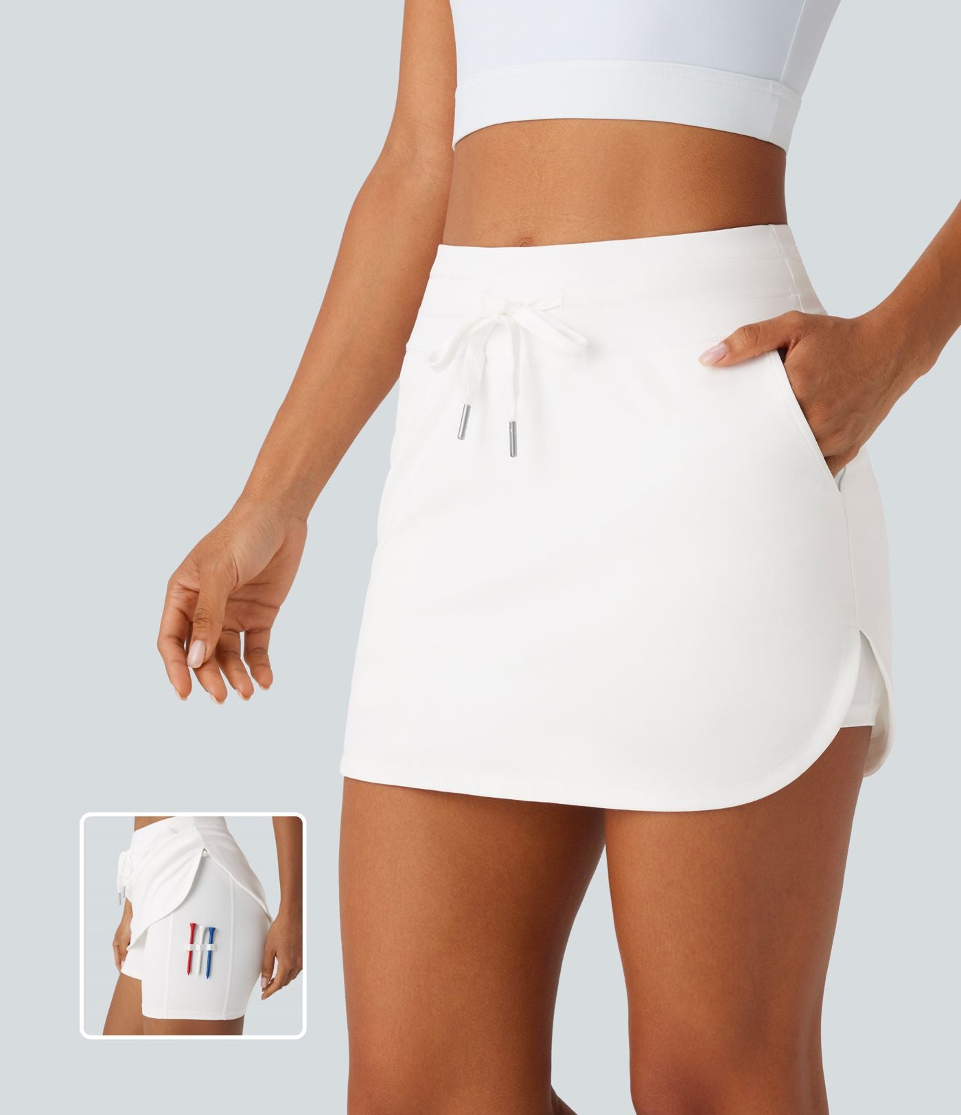 Softlyzero™ QuickDry Jupe de golf courte deux-en-un à taille haute avec poches latérales, ourlet arrondi, cordon de serrage - Poche pour tee de golf