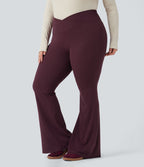 Pantalon décontracté grande taille croisé, évasé en maille gaufrée, taille haute, avec poches