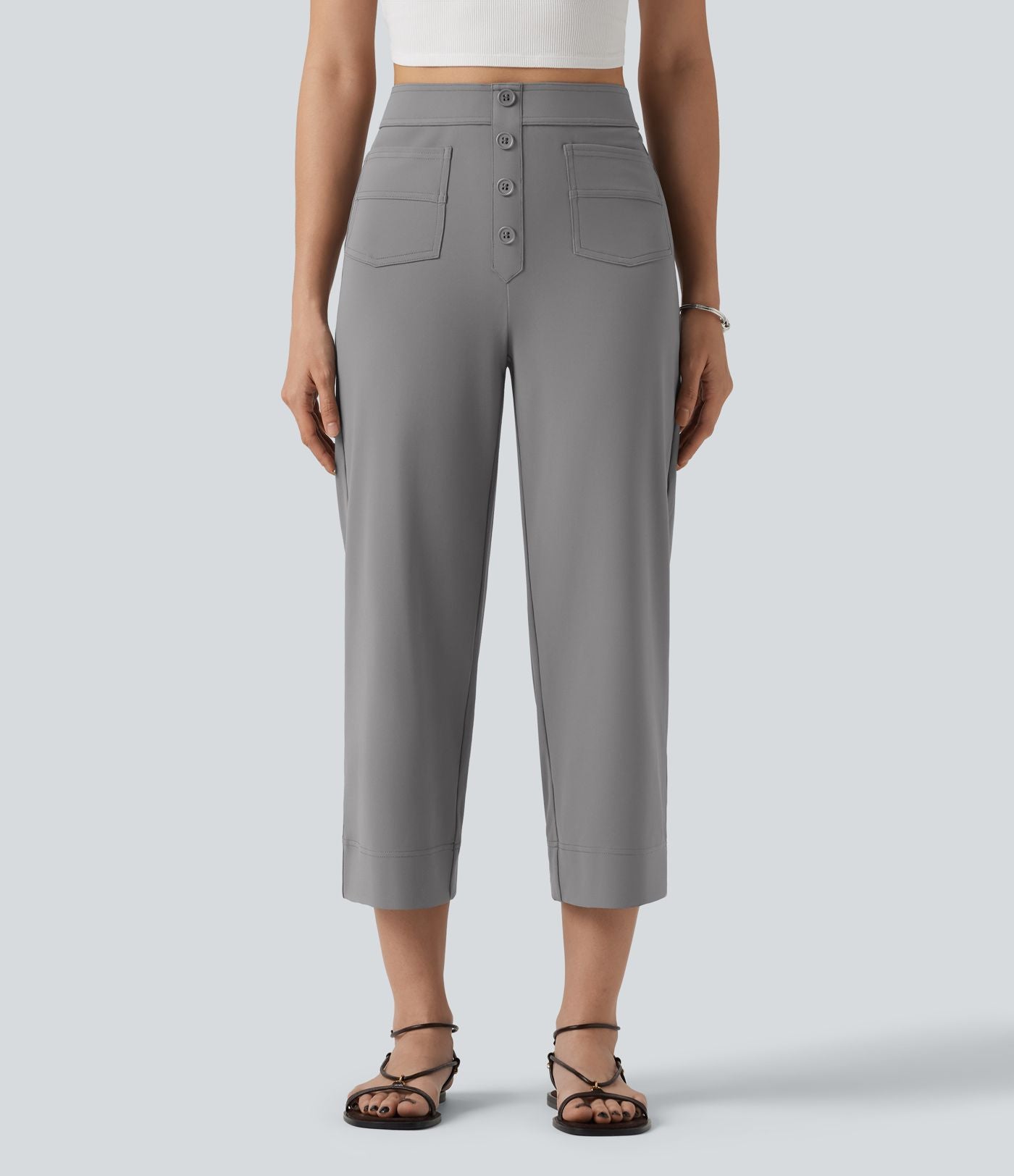 Pantalon coupe droite DayStretch décontracté court, taille haute, à poches