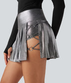 Mini-jupe 2-en-1 taille haute SoftlyZero™ en simili, plissée, effet sparkle métallisé, extensible, avec poches