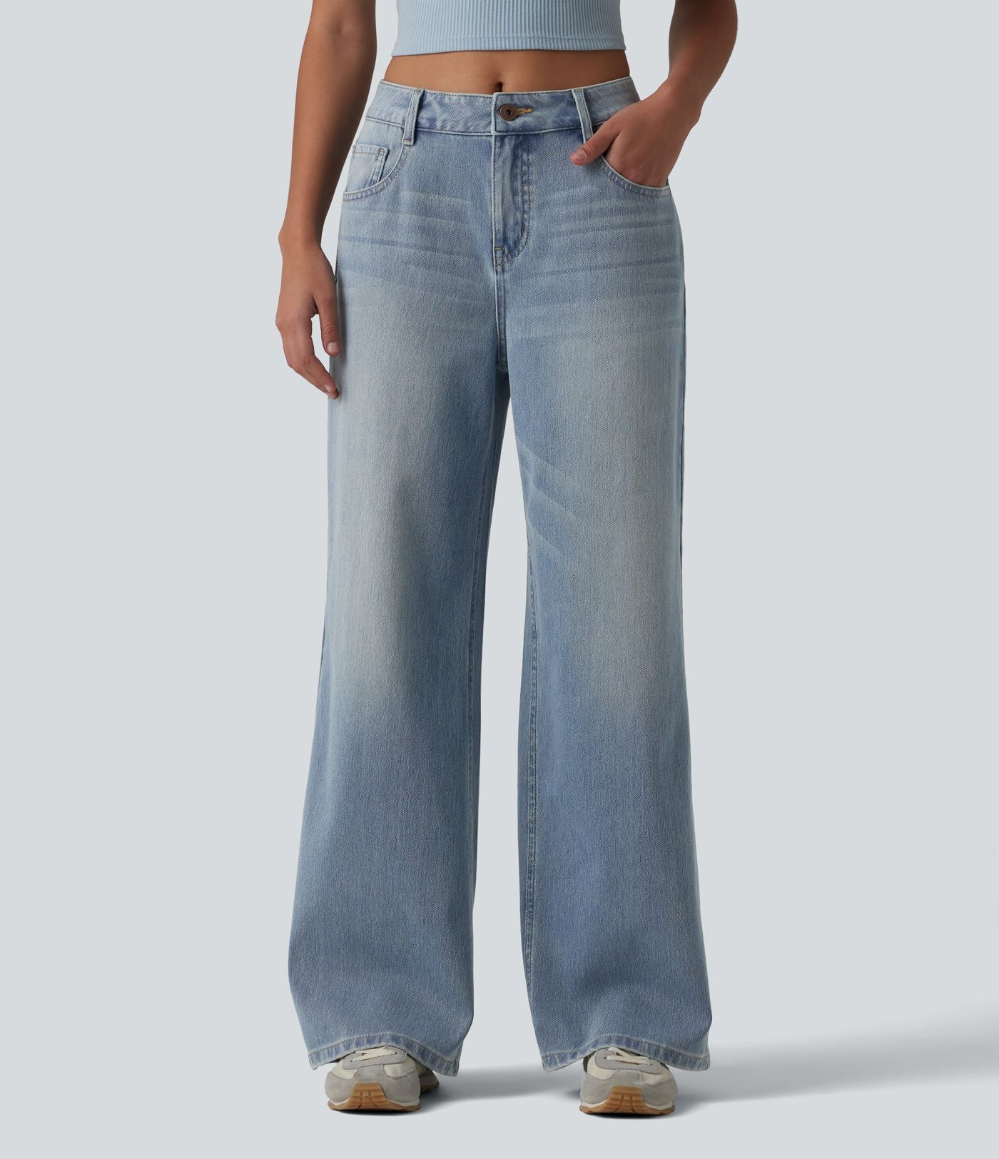Jean Halara Flex™ mi-taille large ample délavé décontracté avec poches