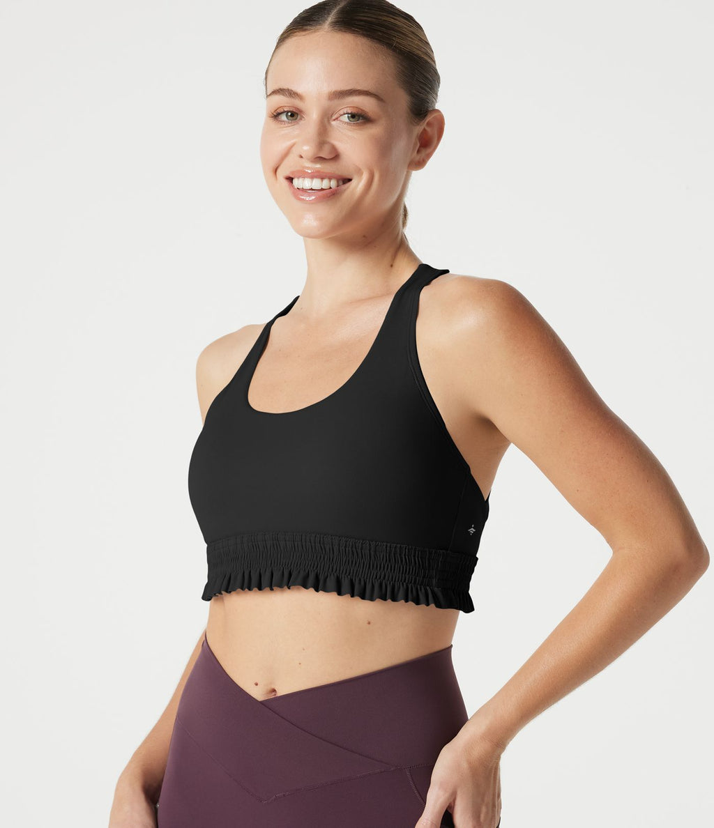Brassière de sport pour entraînement à maintien léger, col U, ourlet à volants