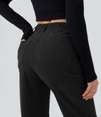 Pantalon décontracté droit en velours côtelé, taille haute, gainant, avec poches