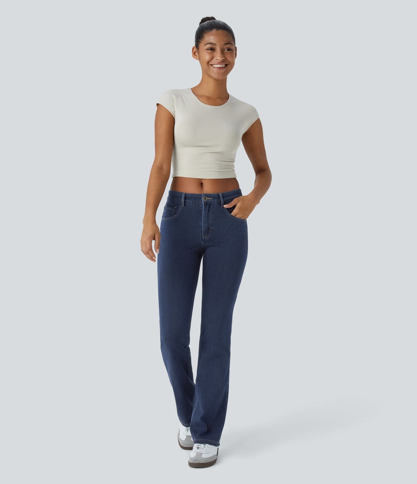 Halara Flex™ Jean Évasé Casual Taille Mi-haute Tricot Extensible Boutonnés Poches