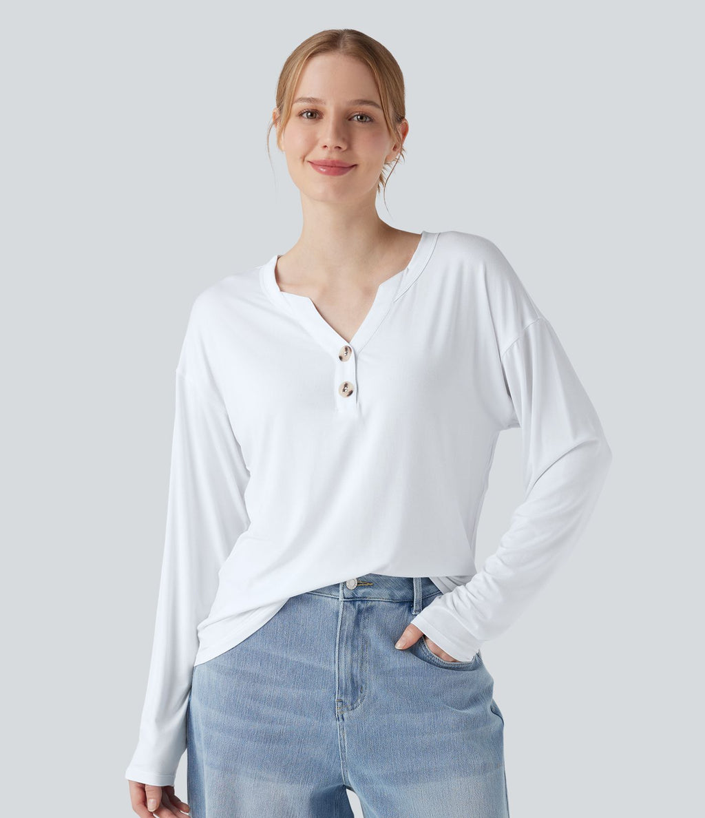 T-shirt col Henley à manches longues