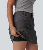 Jupe mini évasée casual 2-en-1 aspect denim taille haute avec poches