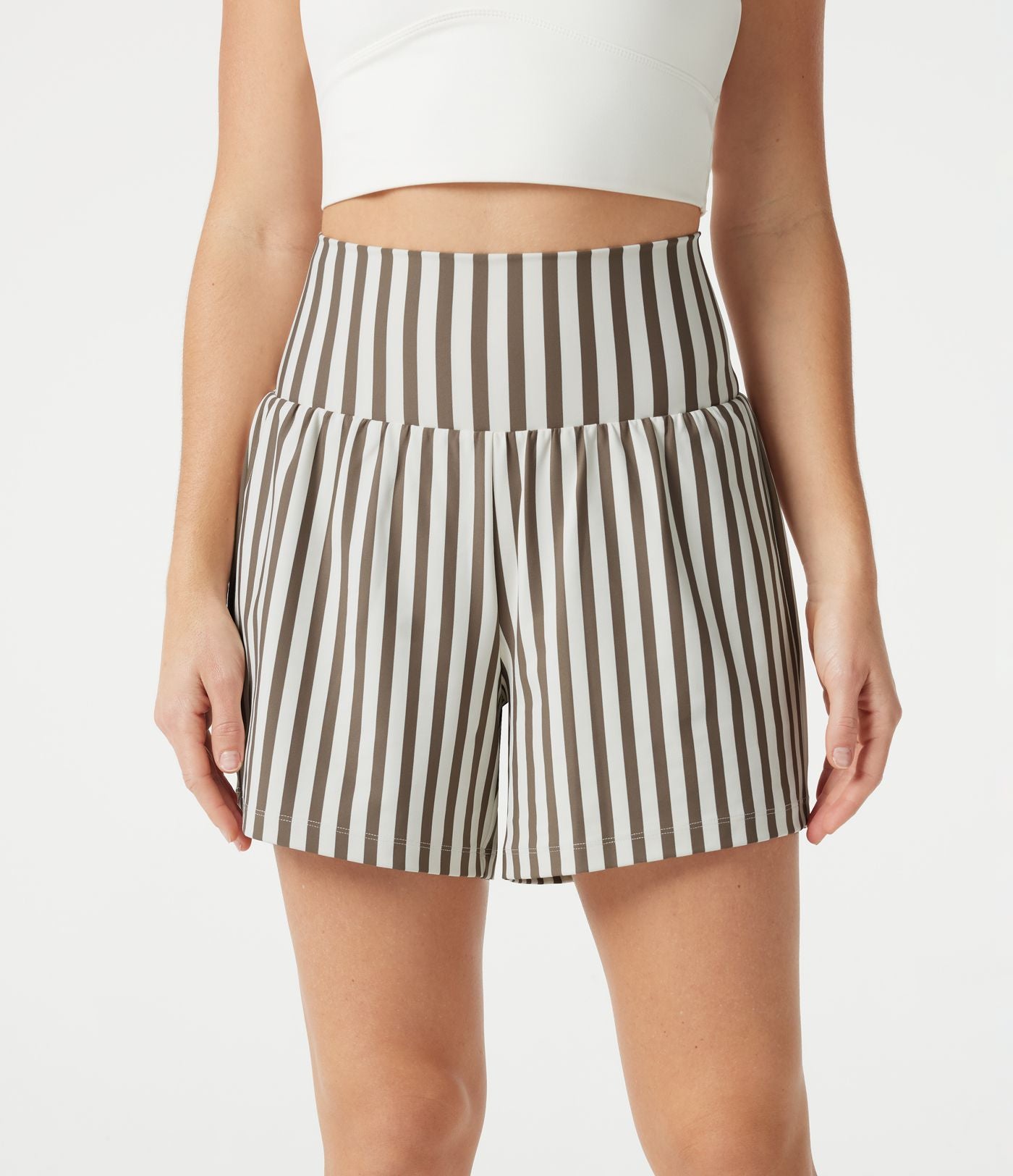 Short de yoga ample 2 en 1 à rayures taille ultra haute avec poches
