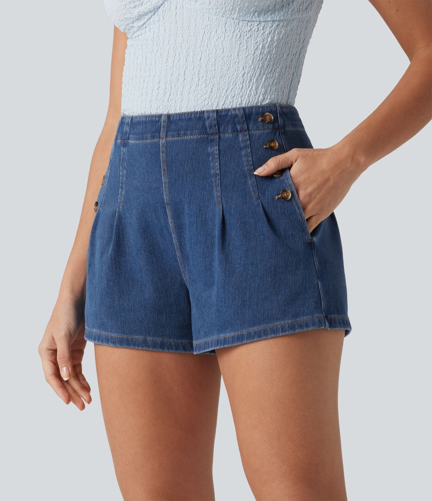 Halara Flex™ Short en denim taille haute 7,5 cm avec poches
