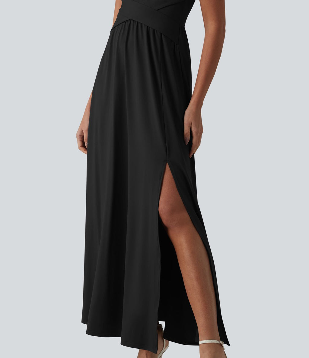 Robe longue sans manches col V avec poches