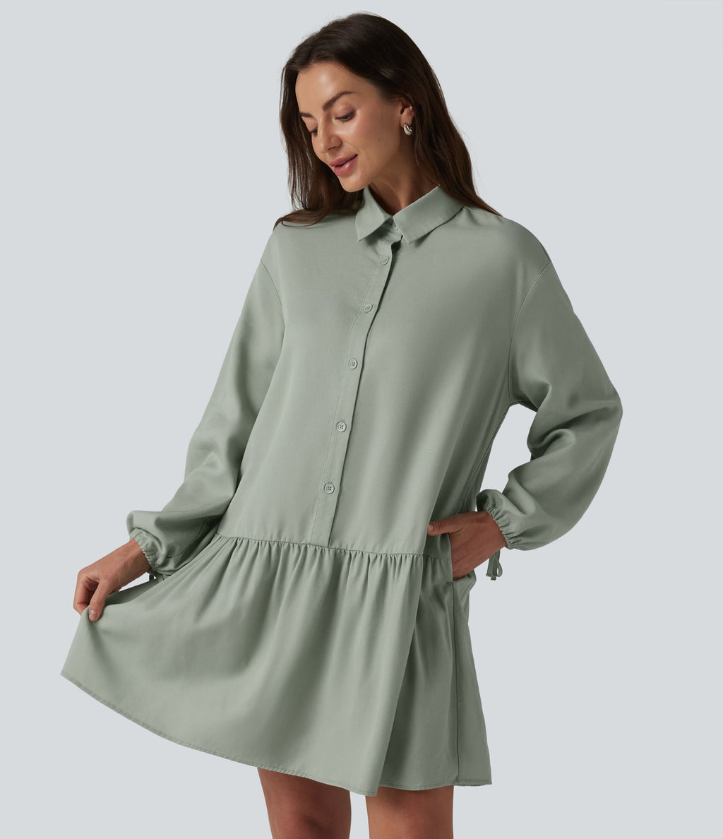 Robe chemise mini à manches longues avec poches