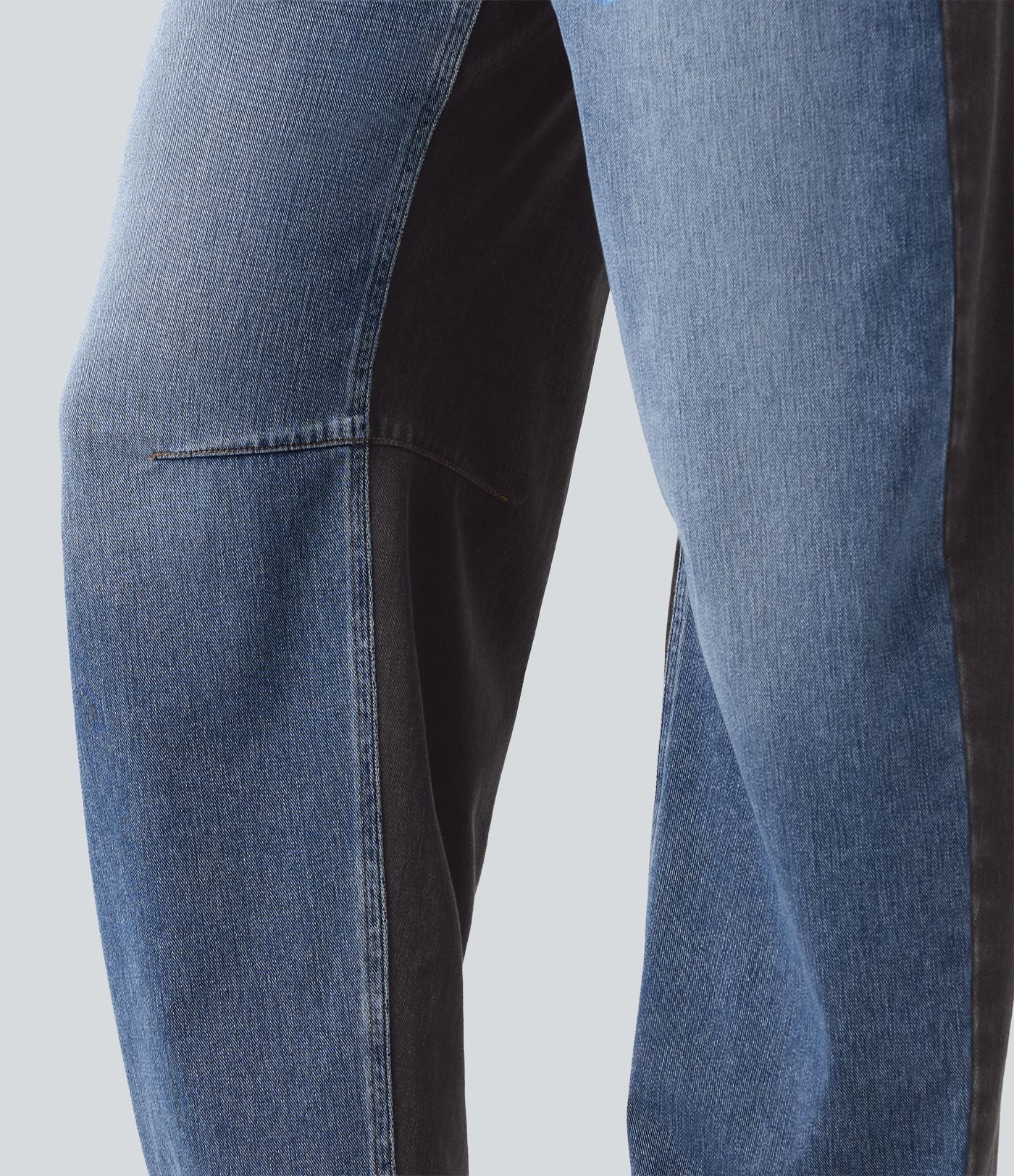 Jean barrel casual Halara Flex™ taille mi-haute color block avec poches