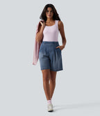 Halara Flex™ Short ample plissé en denim taille haute avec poches