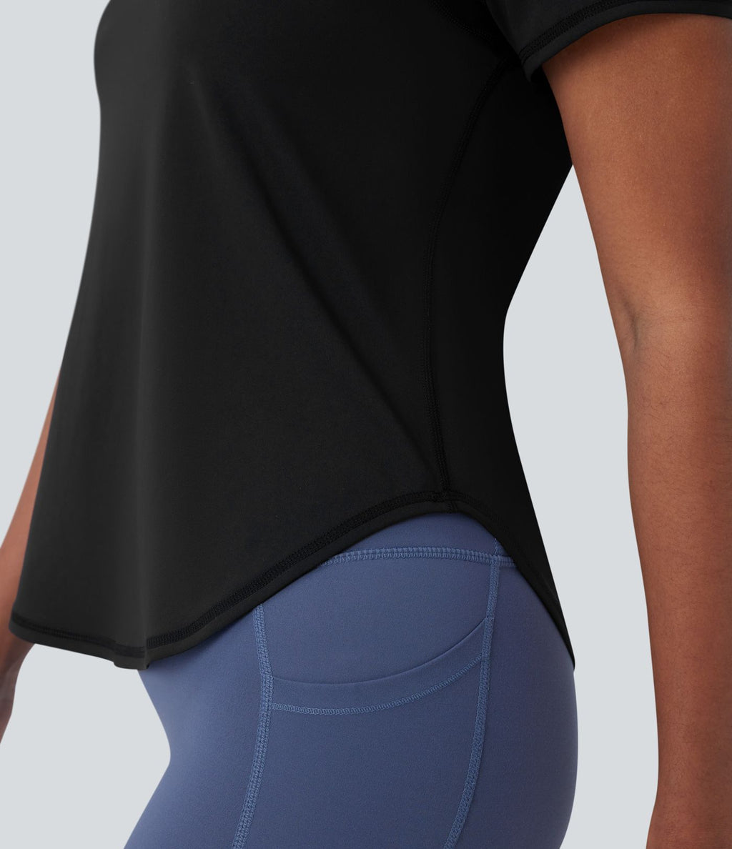 Softlyzero™ QuickDry Haut de sport à manches courtes avec empiècements en mesh contrastés et ourlet arrondi