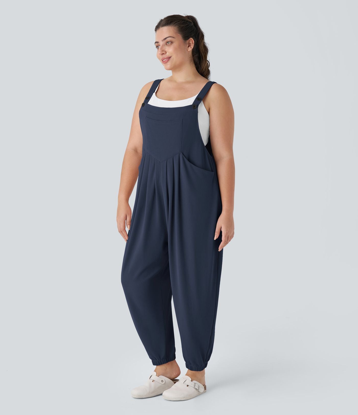 Sangle Réglable Bouton Plusieurs Poches Plissé Gaufré Casual Grande Taille Salopette