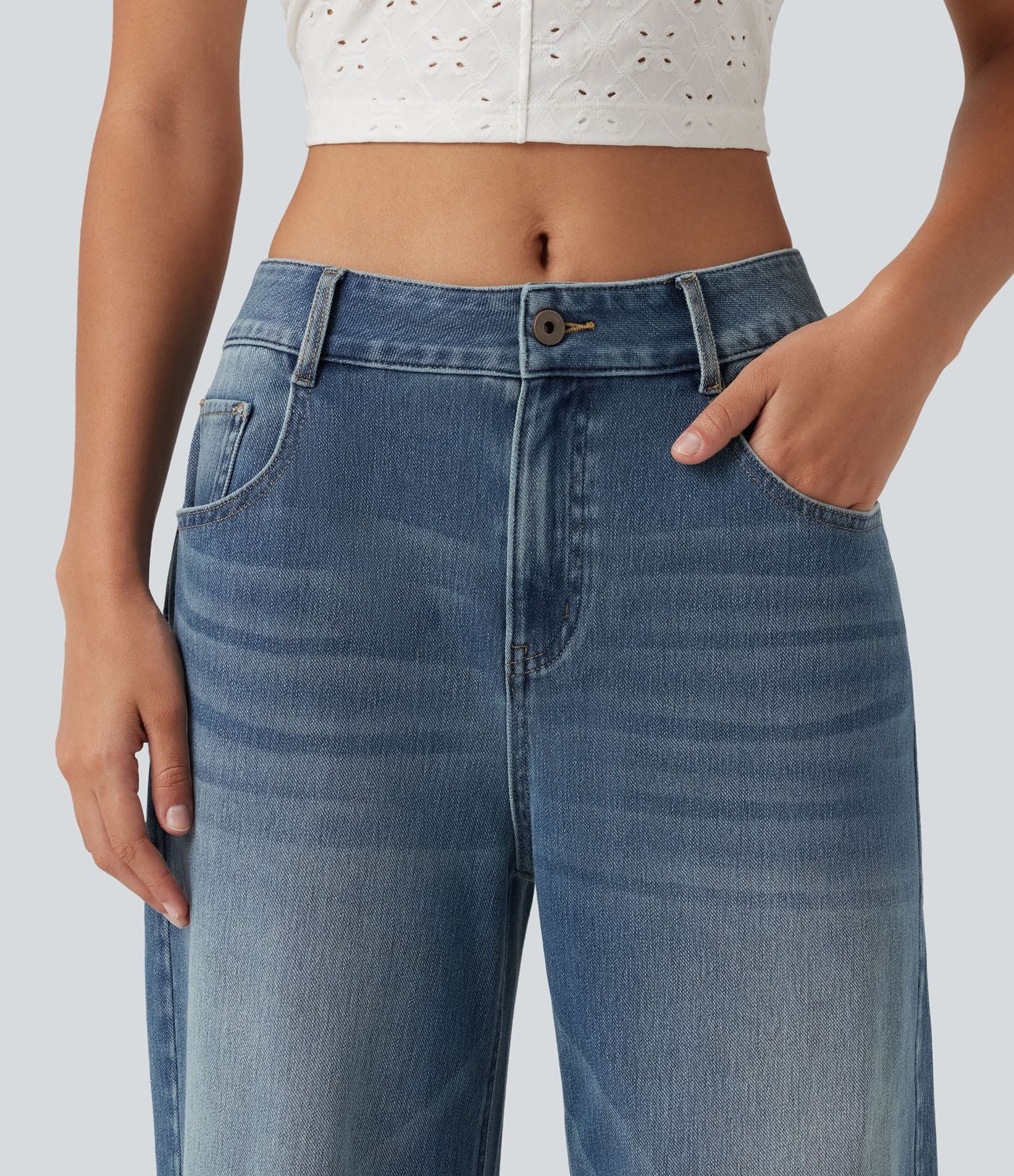 Jean Halara Flex™ mi-taille large ample délavé décontracté avec poches