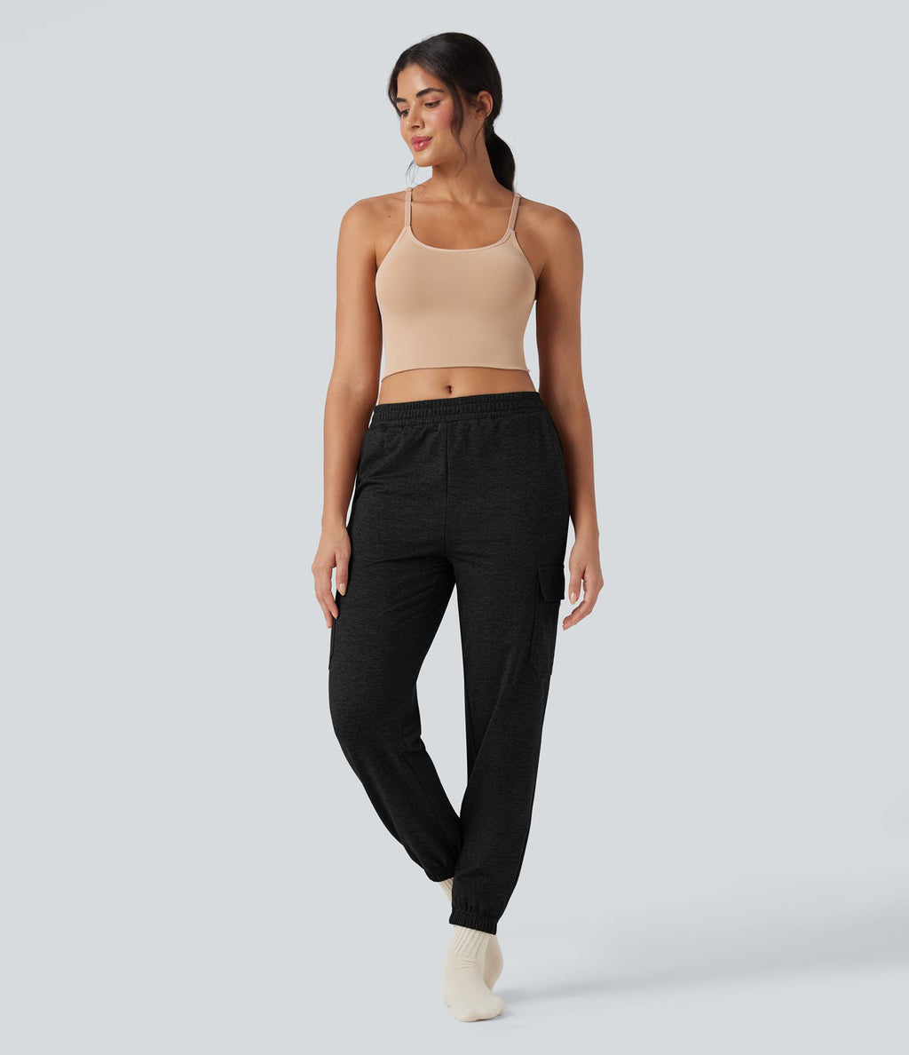 Jogging jogging cargo thermique décontraction taille mi-haute séchage rapide chiné avec poches - UPF40+