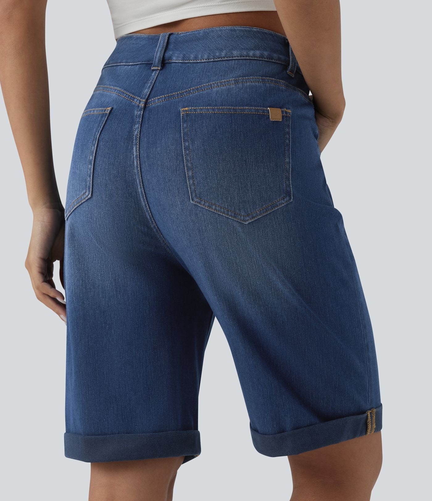 Short 7/8 tailleur Halara Flex™ denim casual ourlet roulotté taille haute avec poches