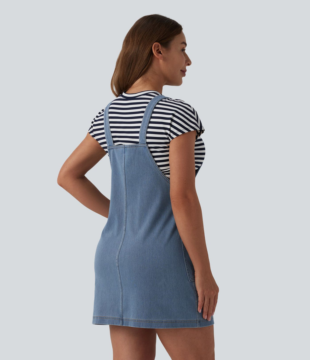 Halara Flex™ Robe courte en denim encolure carrée avec poches