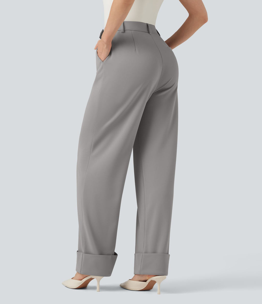 Pantalon tailleur large Halara Flex™ taille haute en crêpe ourlet roulé avec poches