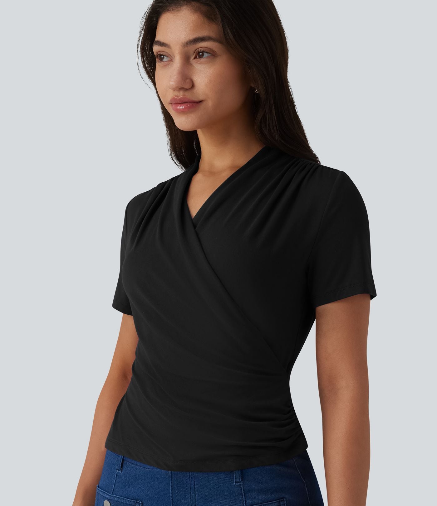 Blouse col V manches courtes pour le bureau