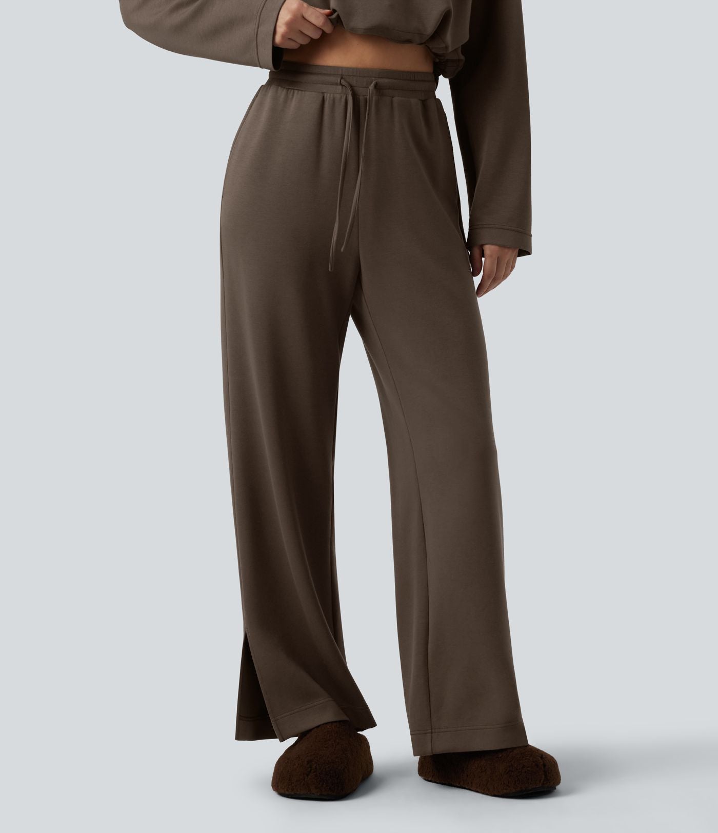 Jogging d'intérieur large taille haute avec cordon de serrage et poches