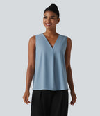 Blouse esprit bureau oversize défroissage facile, sans manches et col V