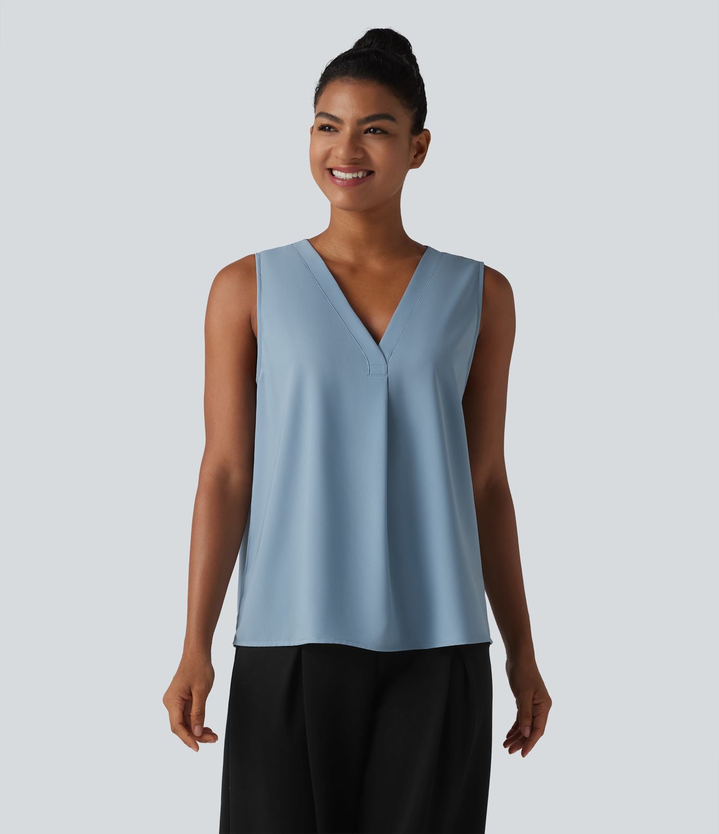 Blouse esprit bureau oversize défroissage facile, sans manches et col V