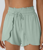 Short Casual 7,5cm Empilé Taille Haute Bordures Volantées Taille Élastique Cordon de Serrage