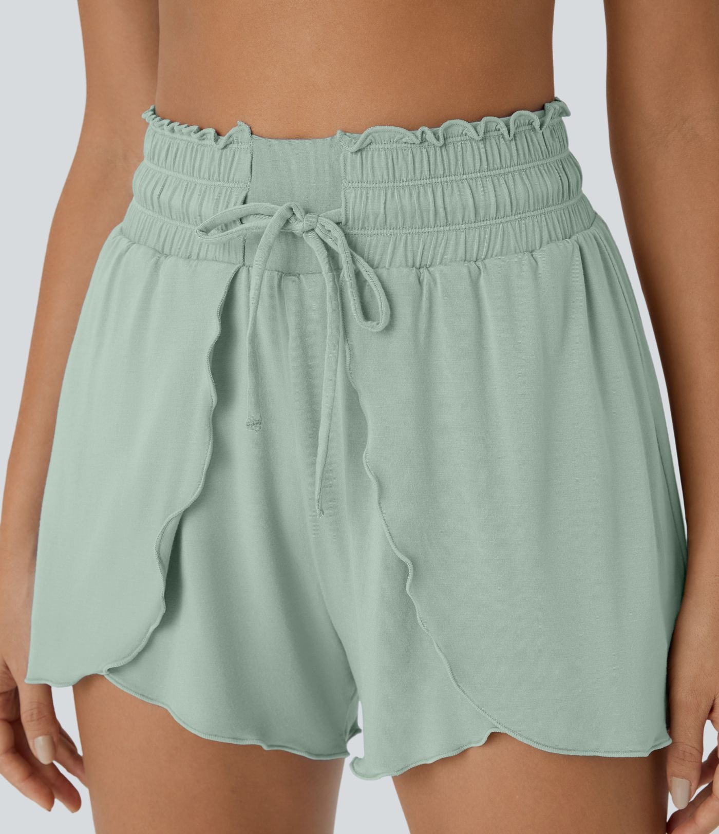 Short Casual 7,5cm Empilé Taille Haute Bordures Volantées Taille Élastique Cordon de Serrage