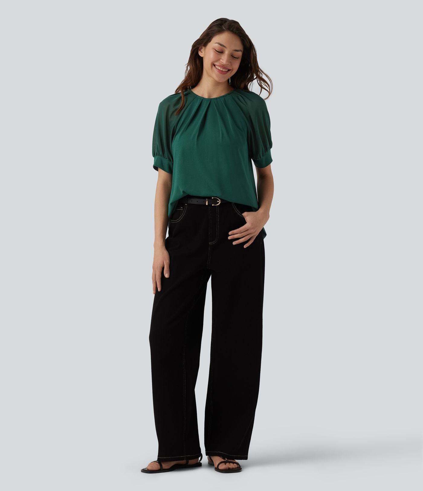 Blouse décontractée col rond manches courtes - réversible