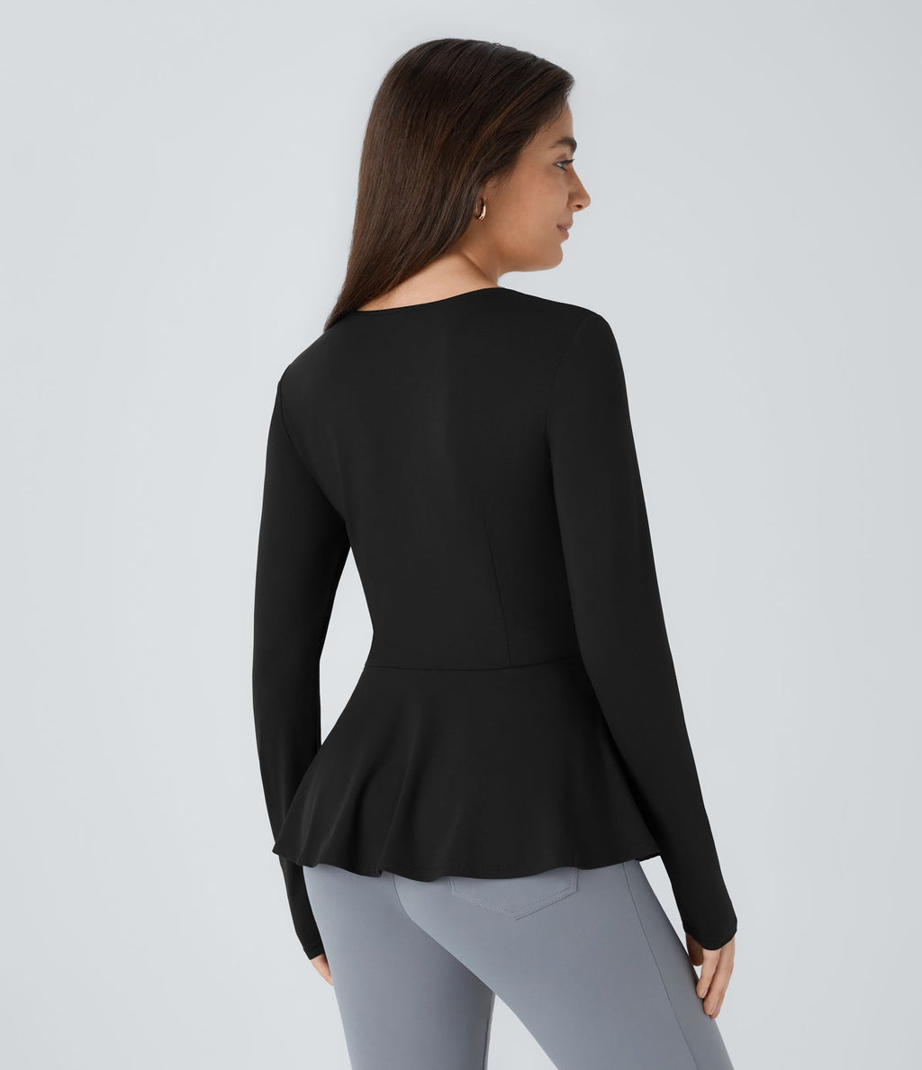 Haut de travail à encolure carrée, manches longues et volants