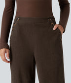 Pantalon décontracté droit en velours côtelé, taille haute, avec poches