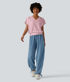 Haut de sport yoga oversize col V à manches courtes effet frais InstantCool à séchage rapide