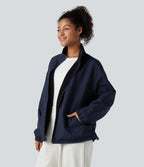 Veste polaire randonnée réversible col montant fermeture éclair manches longues avec poches (Deux looks en un)