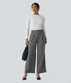 Pantalon travail taille mid-rise jambe large avec poches