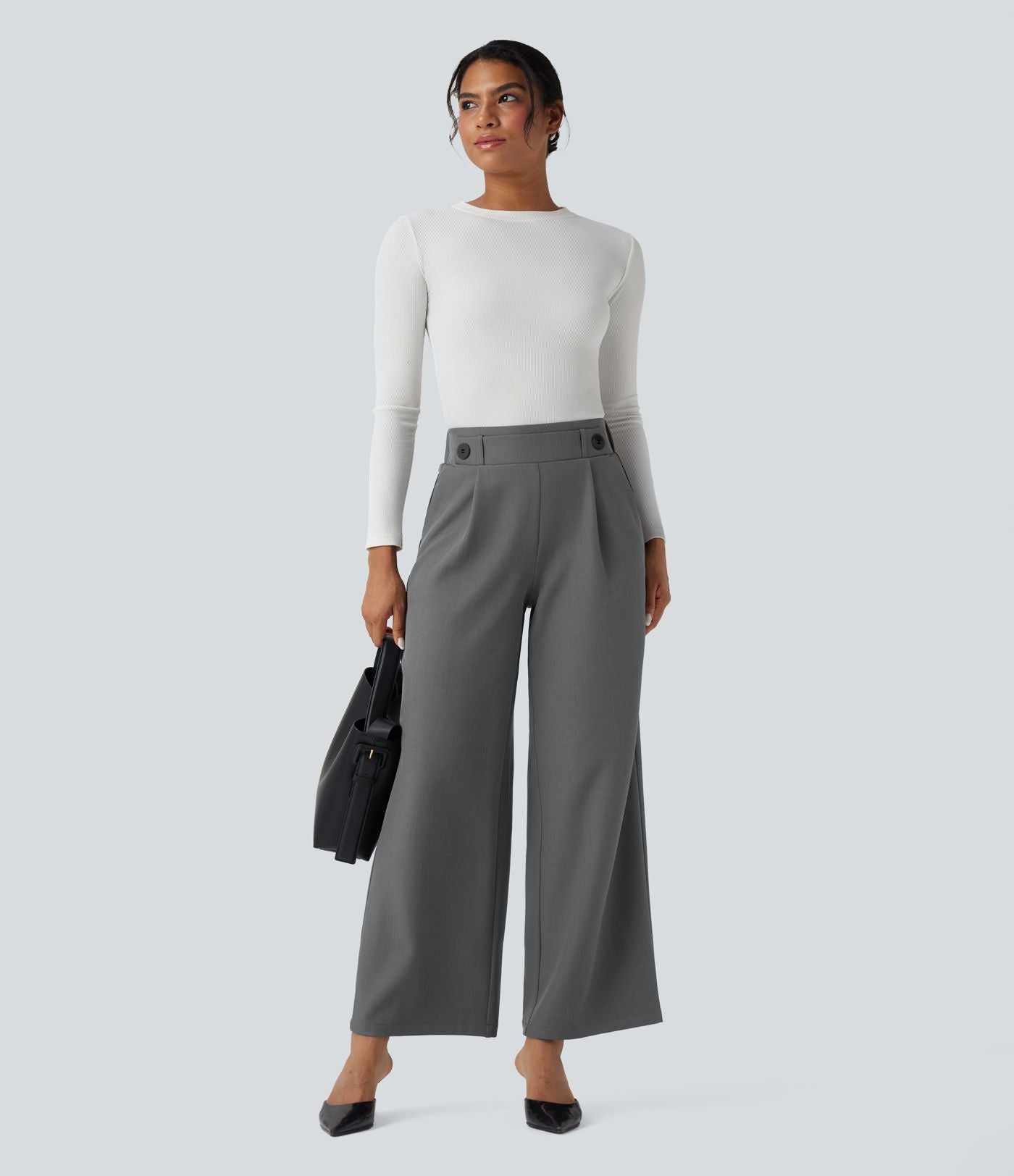 Pantalon travail taille mid-rise jambe large avec poches