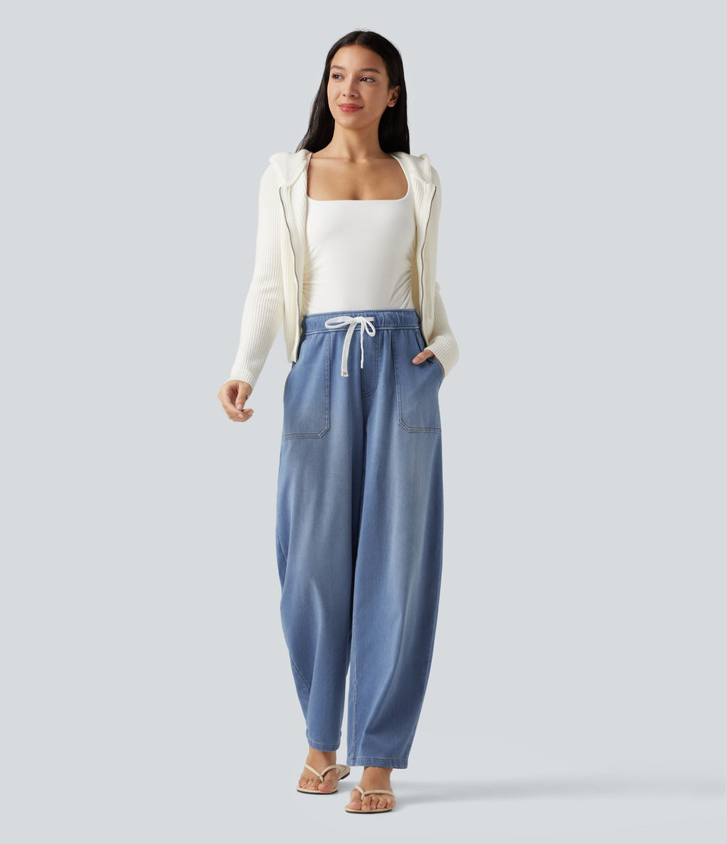 Jean barrel Halara Flex™ taille mi-haute avec cordon de serrage et poches