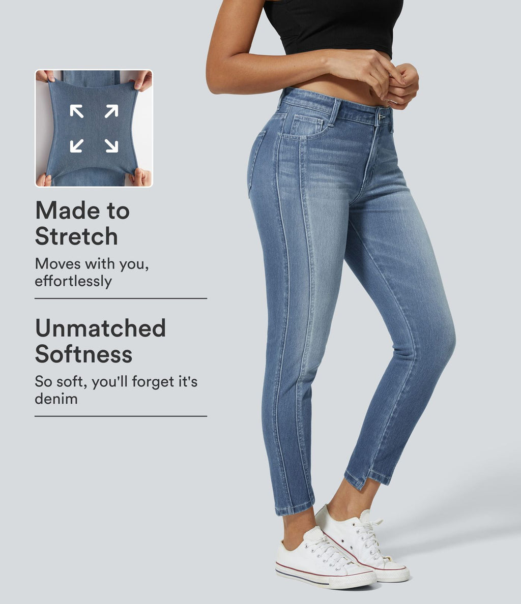 Jean skinny 7/8 décontracté taille basse Halara Flex™ avec poches zippées