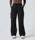 Pantalon jogging cargo velours côtelé coupe droite taille mi-haute avec cordon de serrage et poches