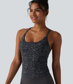 Halara UltraSculpt™ Débardeur de yoga imprimé léopard col rond échancré soutien-gorge intégré ourlet croisé