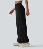 Jogging cargo de course taille mi-haute ajustable avec cordon de serrage, froncé, séchage rapide et poches