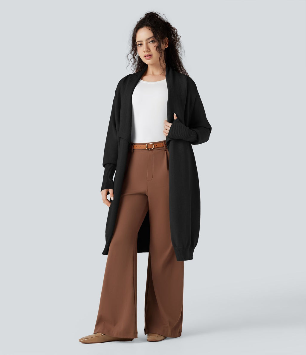 Cardigan long col tailleur manches longues avec poches