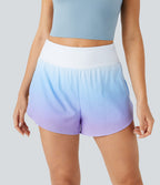 Short Yoga 2-en-1 à Taille Haute avec Poches Latérales et Ourlet Courbé Dégradé