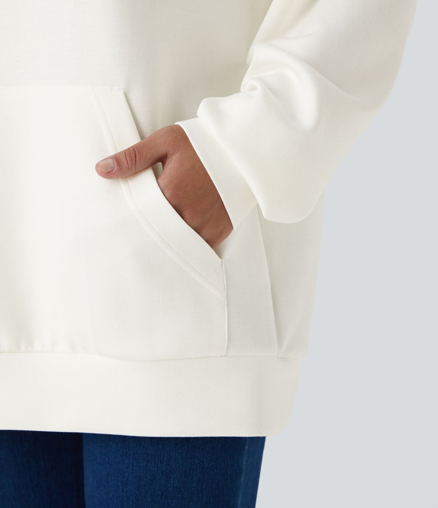 Sweat-shirt décontracté à capuche avec cordon de serrage, manches longues, poche kangourou, coupe croisée et fente