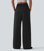 Pantalon large taille haute en tissu froissé froncé séchage rapide avec poches