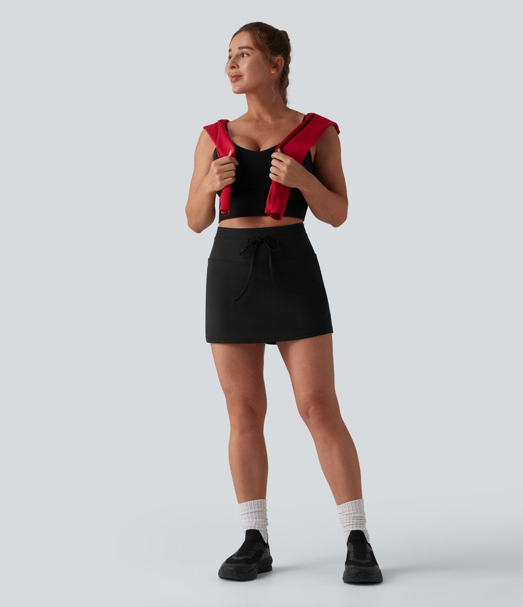 Jupe de tennis SoftlyZero™ Airy mini 2-en-1 gainante taille haute à cordon de serrage et effet frais InstantCool avec poches